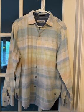Tommy Bahama Men's Pastel Watercolor Stripe Button-Down Shirt - Blue/Cream/Green